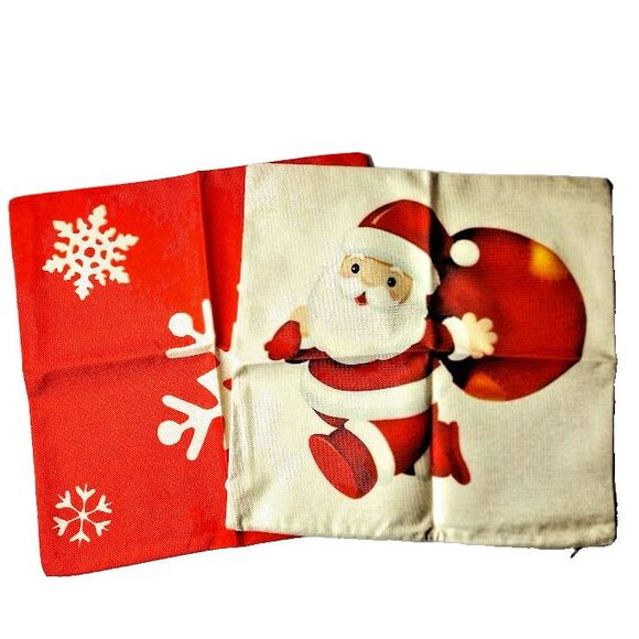 Lot 6 Christmas Throw Pillow Covers 17X17 Holiday Santa Owl Snowflakes New Zip - Picture 3 of 5